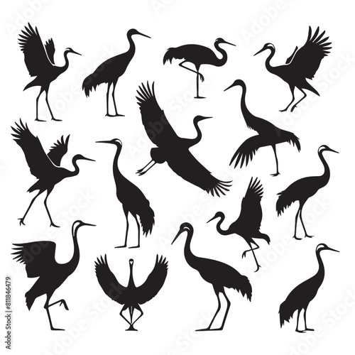 vector set of cranes with a simple silhouette style