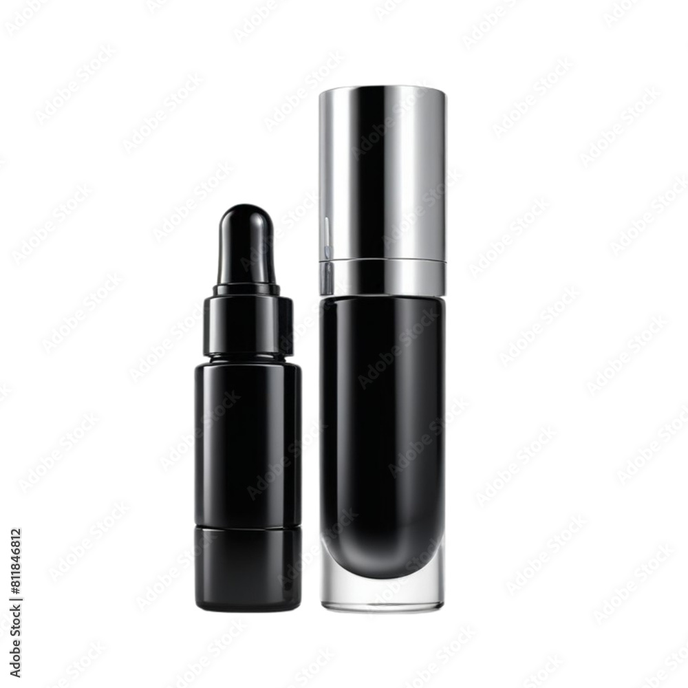 black serum bottle on Isolated transparent background png. generated with AI black serum bottle on Isolated transparent background png. generated with AI
