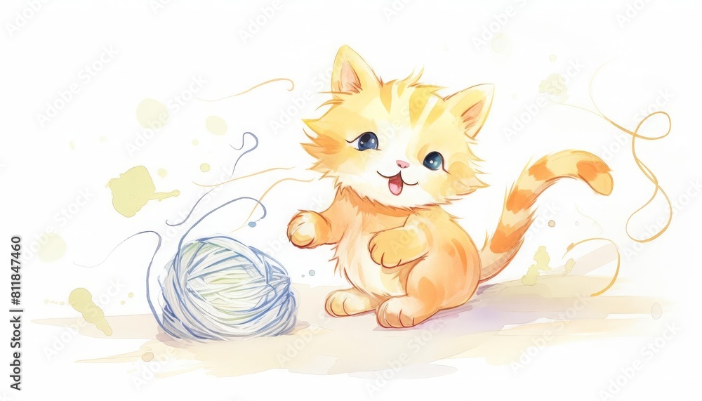 Fototapeta premium doodle of a cat playing with yarn