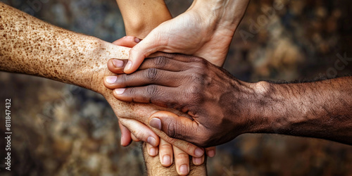 Diversity and Inclusion: Hands of different skin colors together