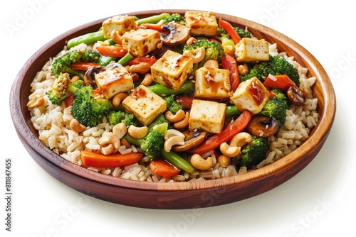 Satisfying Tofu and Vegetable Stir-Fry with Brown Rice and Crisp Broccoli