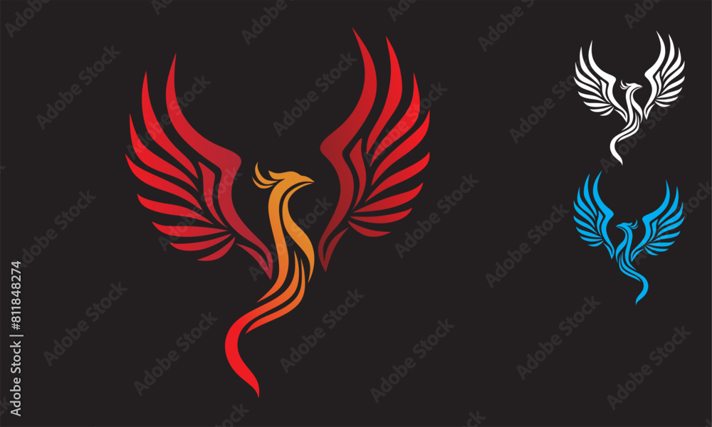 RED PHOENIX BIRD FLYING LOGO, silhouette of great hawk vector illustrations RED PHOENIX BIRD FLYING LOGO, silhouette of great hawk vector illustrations