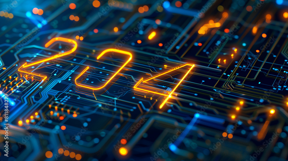 A computer chip with the number 2014 on it. The image is of a circuit board with a blue background