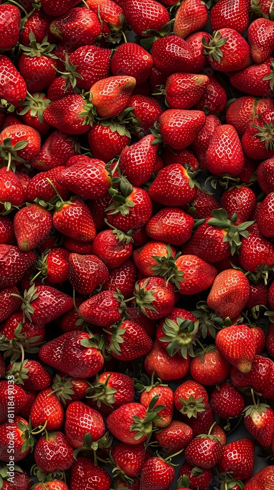 A bunch of strawberries are piled up. A bunch of strawberries are piled up.