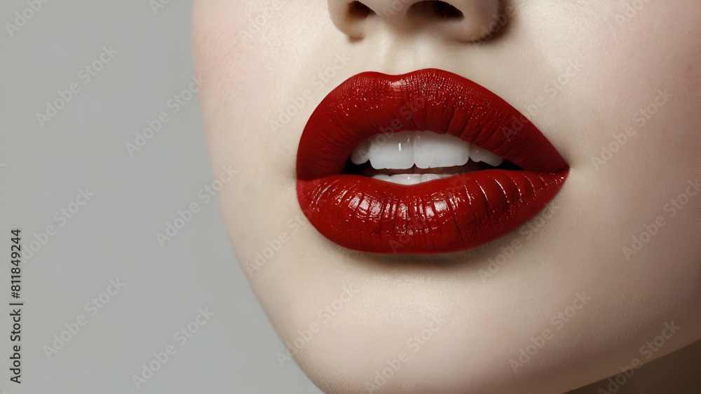 close up of lips with red lips close up of lips with red lips