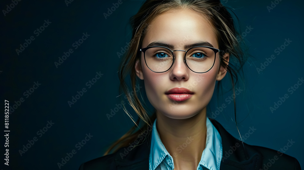 Front view of young business woman on a black background. Front view of young business woman on a black background.