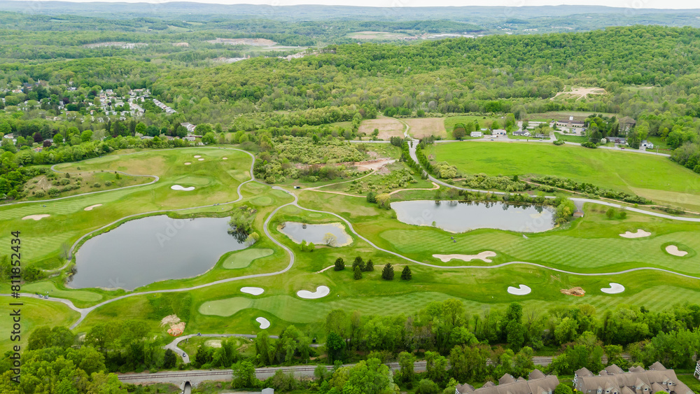 Fototapeta premium Aerial Drone of New Jersey Homes on a Mountain Hamburg