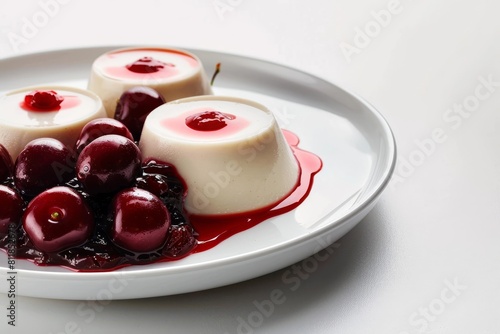 Almond Panna Cotta and Cherry Compote Delectability photo