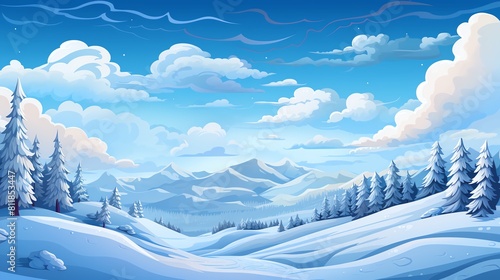 Winter landscape snowy hills view of serene theme animation vivid, cinematic and detail with clean focus