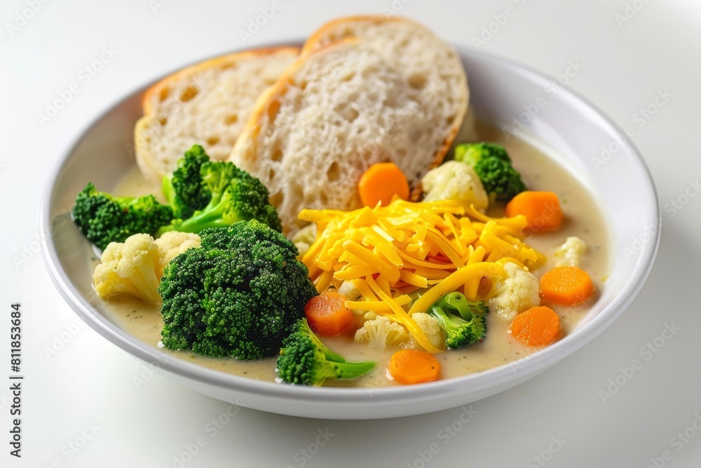 Creamy Broccoli Cheddar Soup with Carrots and Cheddar Cheese