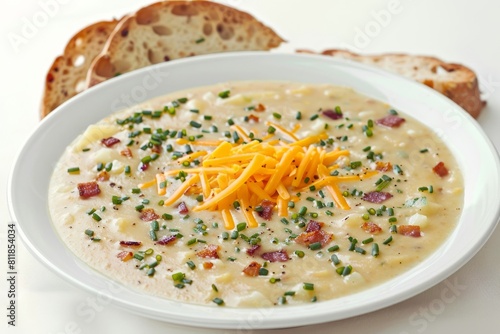 Creamy and flavorful Almost-Famous Baked Potato Soup with crusty bread for dipping