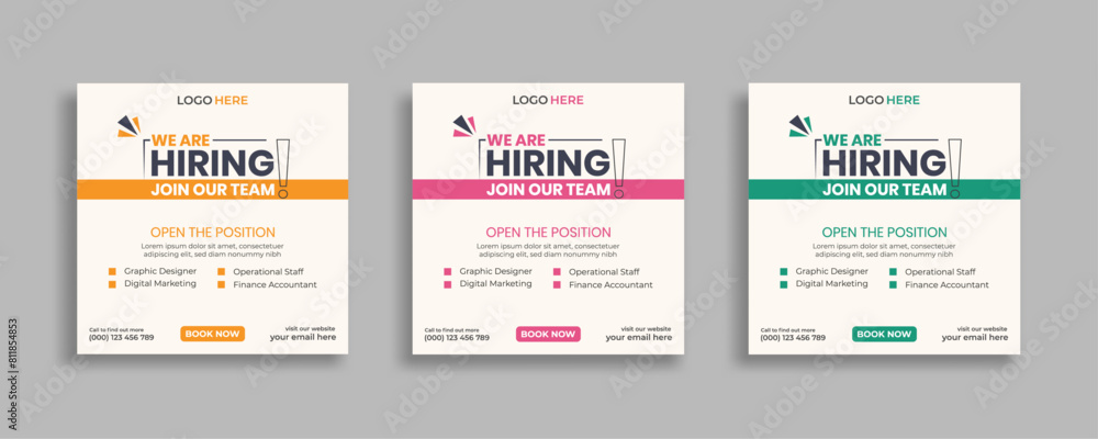 We are hiring job vacancy social media post or square web banner template vector design	