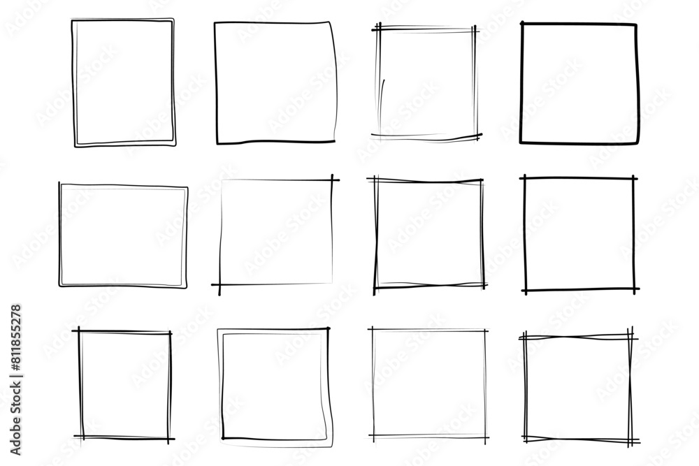 Hand Drawn Frame Square Double Thin Line pictogram symbol visual illustration Set Hand Drawn Frame Square Double Thin Line pictogram symbol visual illustration Set