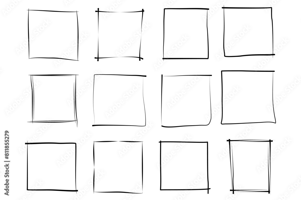 Hand Drawn Frame Square Double Thin Line pictogram symbol visual illustration Set Hand Drawn Frame Square Double Thin Line pictogram symbol visual illustration Set