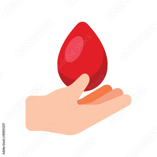 Blood donation icon. Hand holding blood drop. World blood donor day concept. Medical vector illustration isolated on white background.