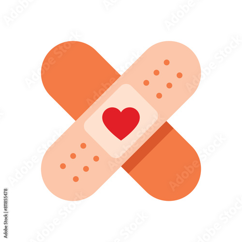 Medical bandage plaster, first aid with heart icon. Health care concept flat vector illustration isolated on white background.