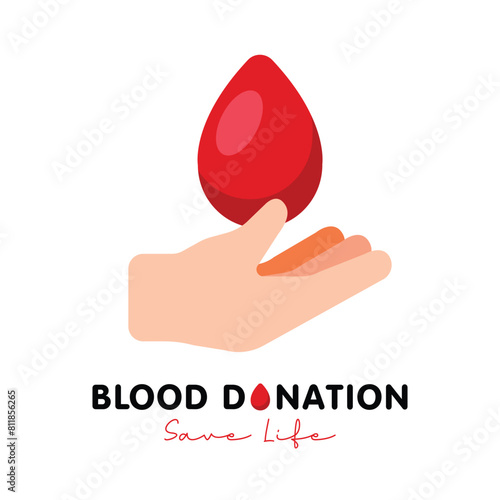 blood donation concept vector illustration. Hand holding blood drop. World blood donor day June 14 banner, poster design