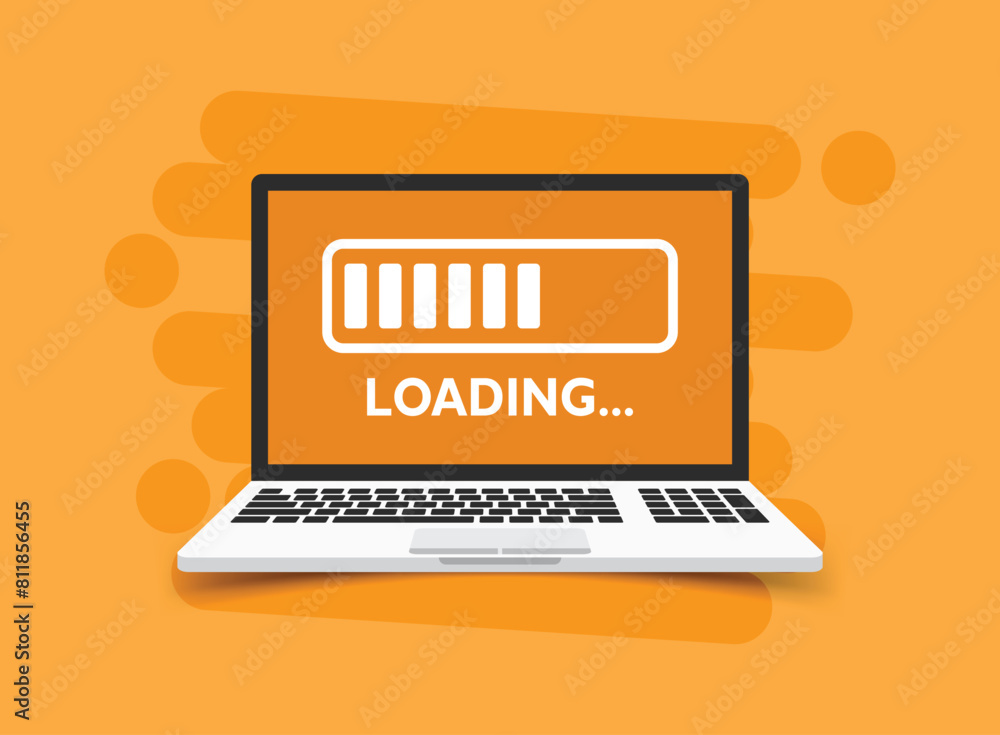 Laptop loading process icon in flat style. Software update vector illustration on isolated background. Updating sign business concept. Laptop loading process icon in flat style. Software update vector illustration on isolated background. Updating sign business concept.