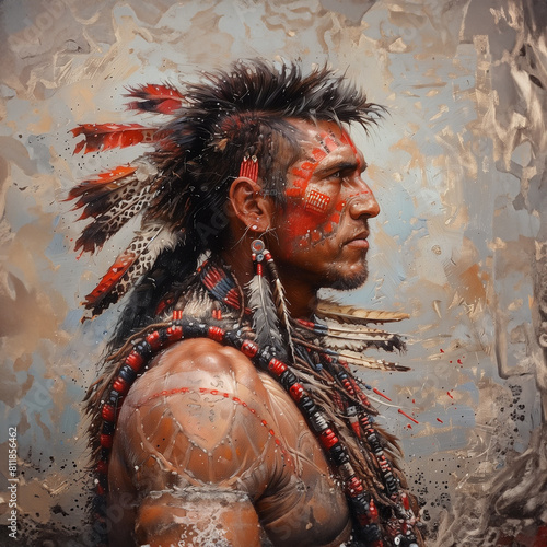 portrait of an old native american man, hiperrealistic photo photo