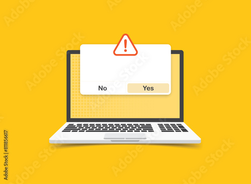 Laptop notification icon in flat style. Computer vector illustration on isolated background. Reminder message sign business concept.