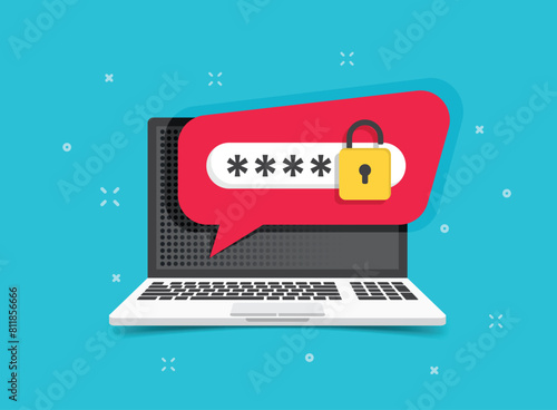 Laptop with account login icon in flat style. Password form page vector illustration on isolated background. User authorization sign business concept.