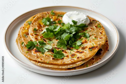 Flavorful Aloo Paratha with Fresh Herbs and Tangy Pickle