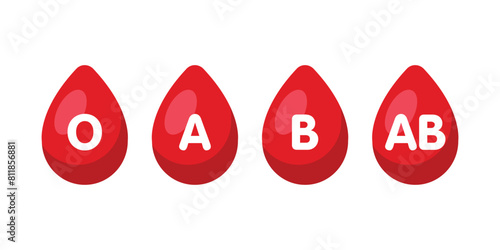 Blood drops with blood types icon set vector illustration. isolated on white background.