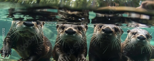 Playful otters in a slightly bigger pool due to rising sea levels, underwater style