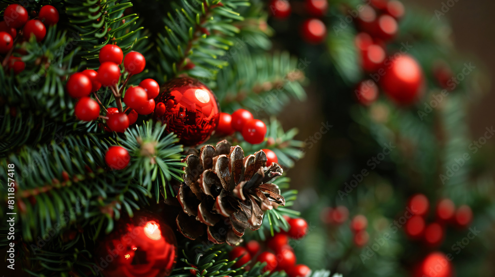 Blank card on beautiful Christmas wreath