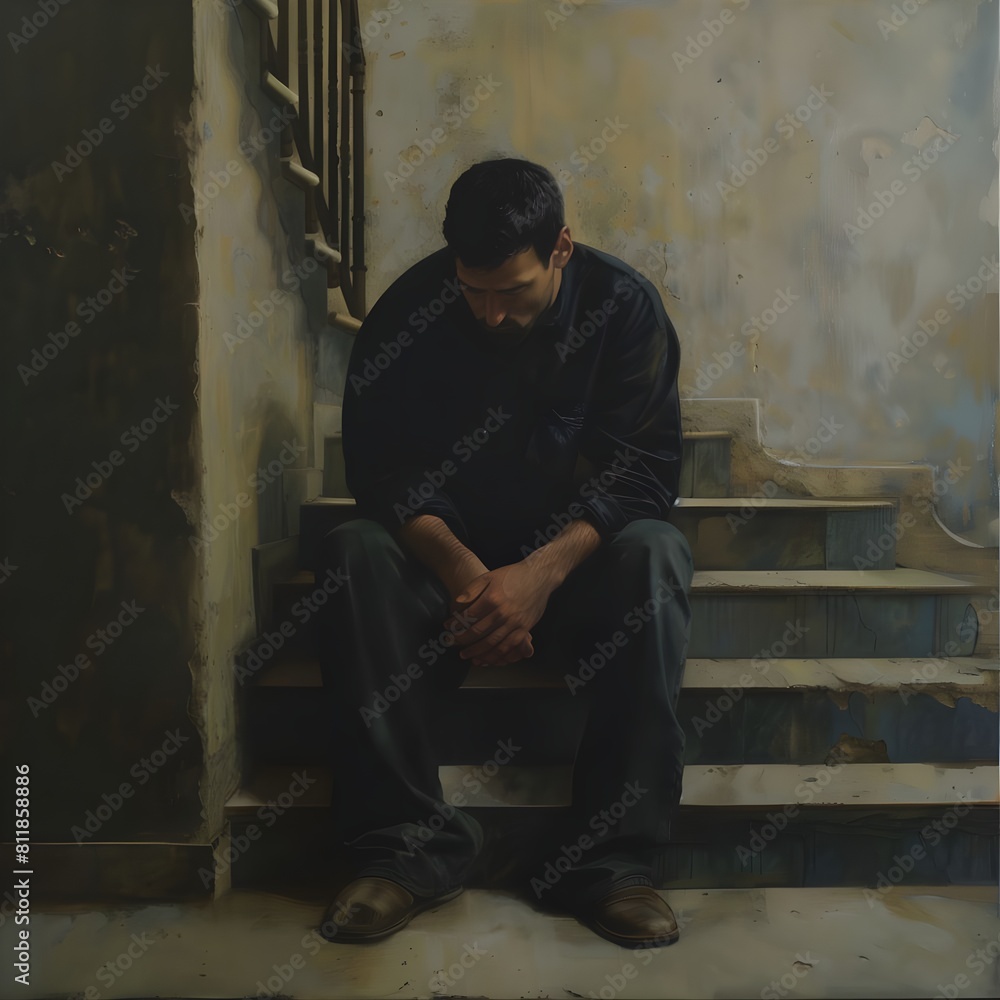 a man sat on steps looking sad a man sat on steps looking sad