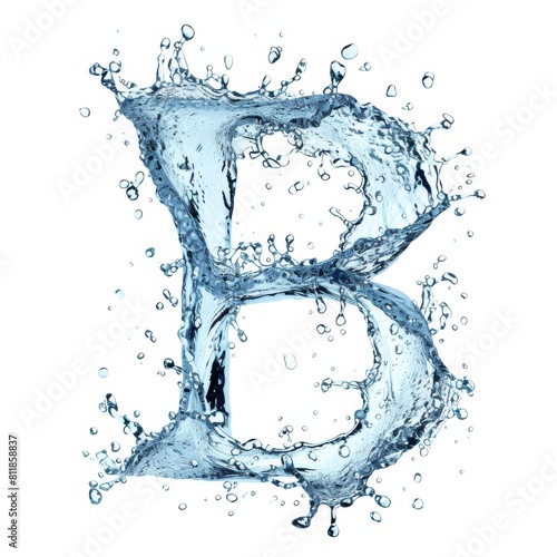 Stylish modern alphabet. Letter B. Water splashes alphabet isolated on white background. 3D rendering illustration. Stylized font text made of water splashes capital letter - B