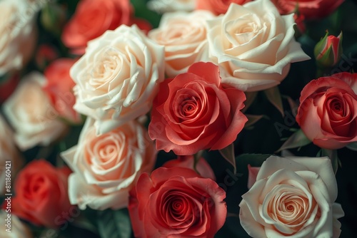 A dense bouquet of bicolor roses  showcasing elegance and romantic appeal