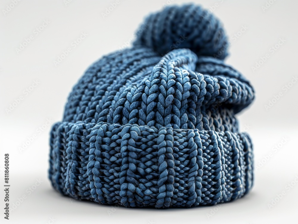 A plain blue knit beanie hat showcased in a front view, set against a clean white backdrop. A plain blue knit beanie hat showcased in a front view, set against a clean white backdrop.