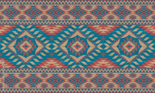 American tribal ethnic native pattern.Traditional Navajo,Aztec,Apache,Southwest and Mexican style fabric pattern.Abstract vector motifs pattern.For fabric,clothing,blanket,carpet,woven,wrap,decoration