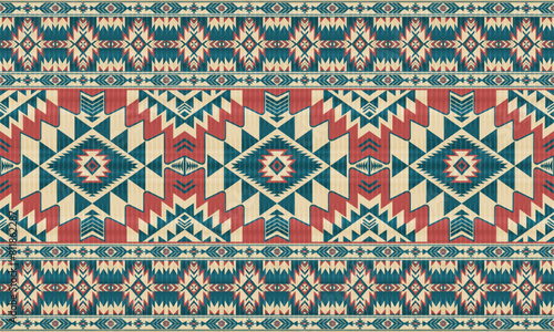 American tribal ethnic native pattern.Traditional Navajo,Aztec,Apache,Southwest and Mexican style fabric pattern.Abstract vector motifs pattern.For fabric,clothing,blanket,carpet,woven,wrap,decoration