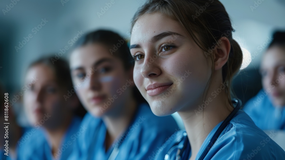 Close up shot of a young nurse looking at a conference meeting Close up shot of a young nurse looking at a conference meeting