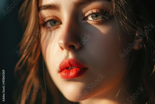 Wallpaper Mural female lips close-up, macro, iridescent shiny Torontodigital.ca