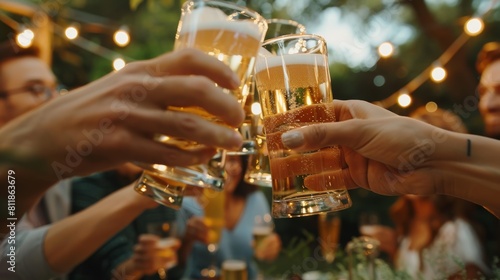 A group of friends toasting with glasses of beer