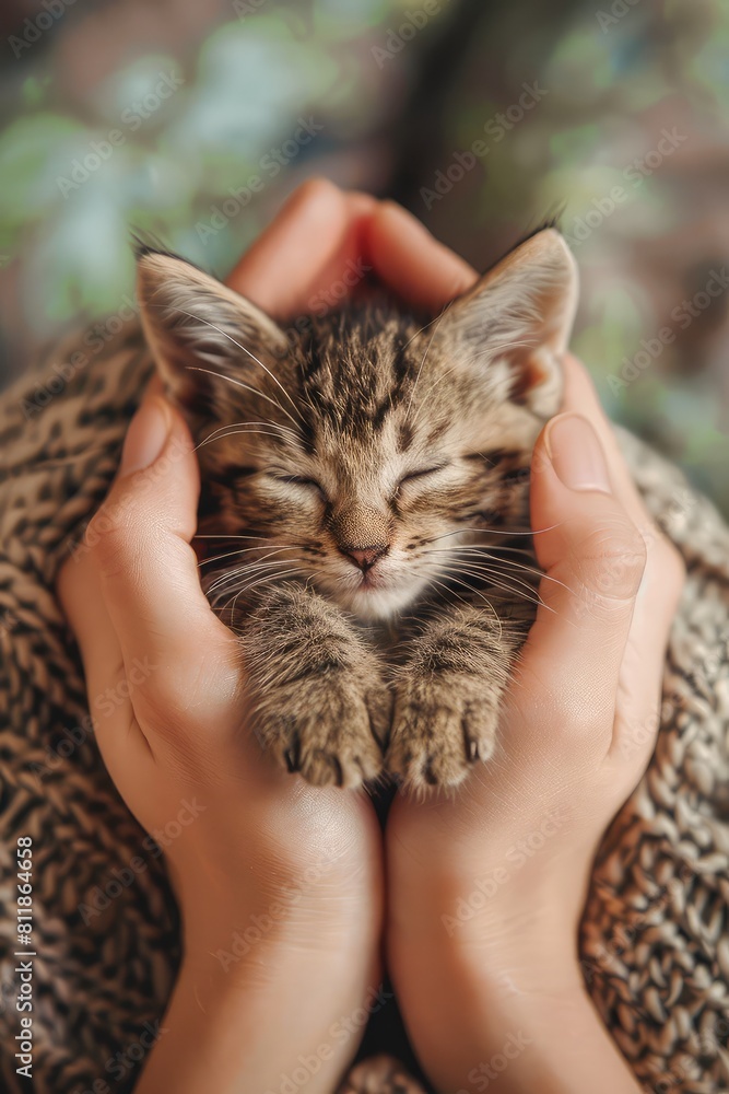 Kitten in the hands of a woman. Selective focus. Kitten in the hands of a woman. Selective focus.