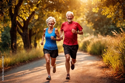 Senior older people running, mature lifestyle fitness exercising © Kheng Guan Toh