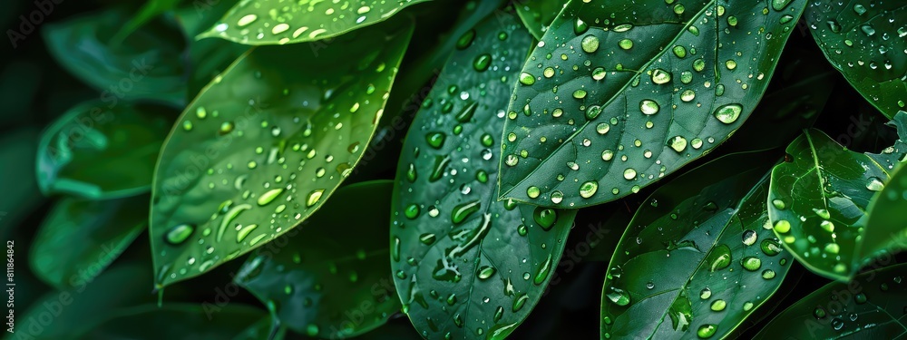 Fototapeta premium Wet leaves background texture. Selective focus.