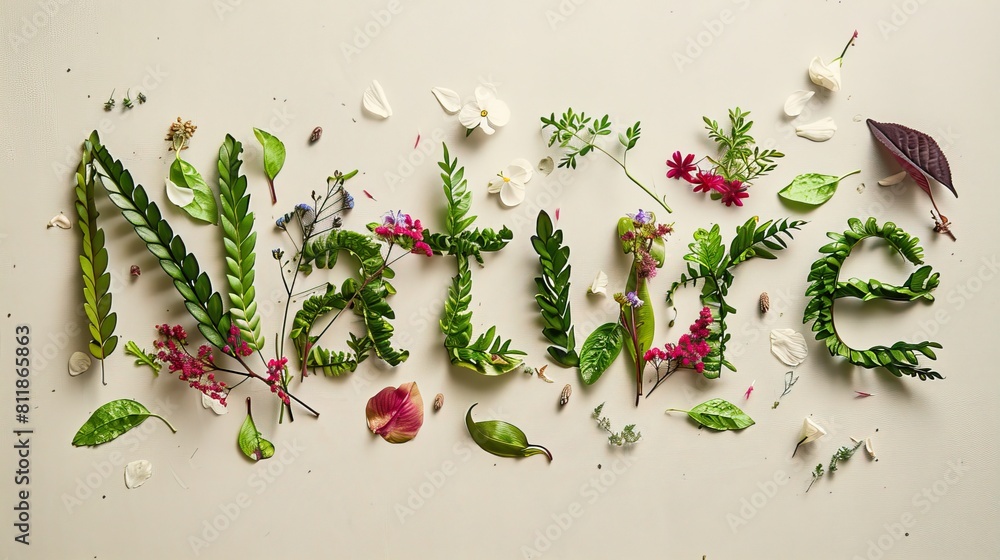 Word nature made from flower leaves. Selective focus. Word nature made from flower leaves. Selective focus.