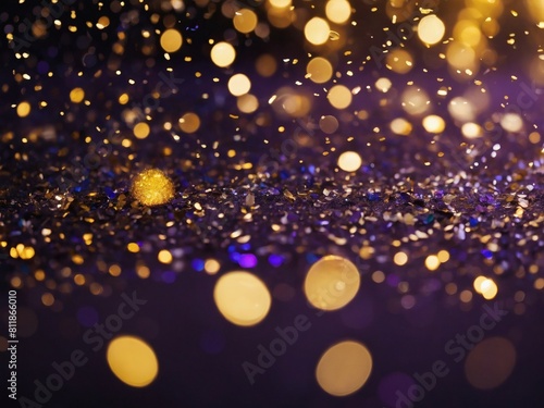 Majestic Sparkle, Gold and Purple Glitter Confetti Bokeh in Abstract Composition