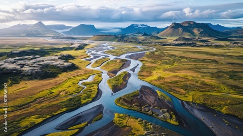 An aerial picture of an icelandic river photo