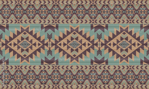 American tribal ethnic native pattern.Traditional Navajo,Aztec,Apache,Southwest and Mexican style fabric pattern.Abstract vector motifs pattern.For fabric,clothing,blanket,carpet,woven,wrap,decoration