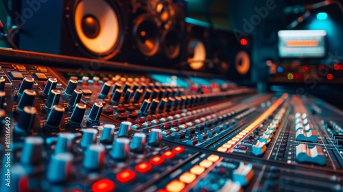 Professional Sound Mixing Board in Music Studio