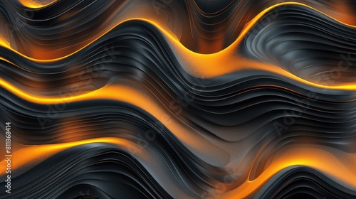 abstract golden wavy lines on black background with some smooth lines,Flow Smooth Wavy Pattern Made of Gossamer black  and Gold Color Luxury Silk Transparent Cloths photo