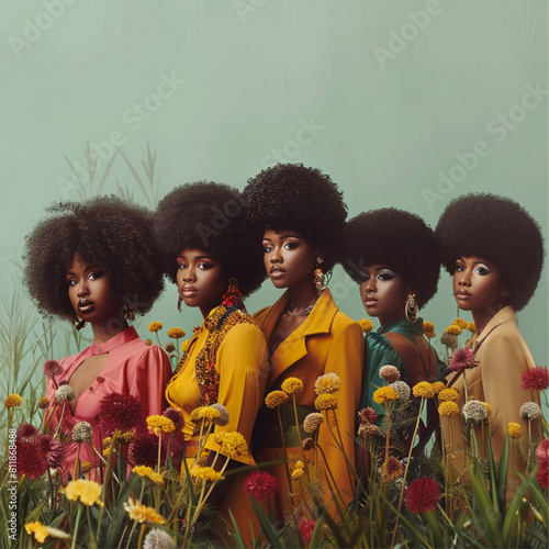 a group of diverse black woman with afro stles photo