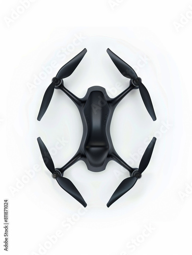 A black drone with four propellers on top. photo