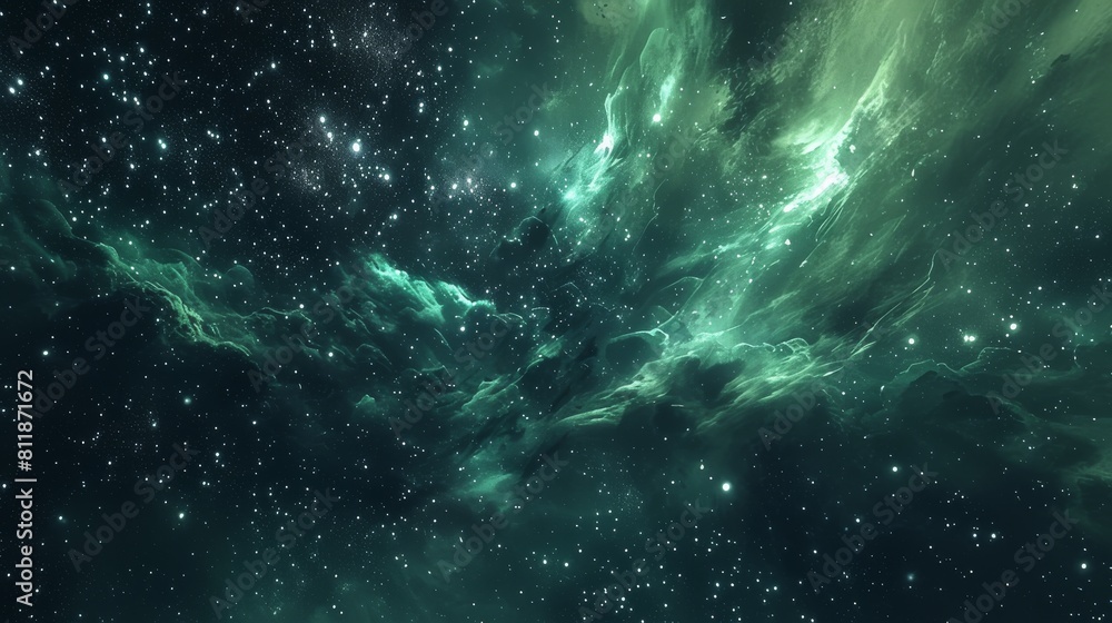 background with space. A green and purple intertwined aurora in the night sky, surrounded by the twinkling stars in the dark of the universe. background with space. A green and purple intertwined aurora in the night sky, surrounded by the twinkling stars in the dark of the universe.